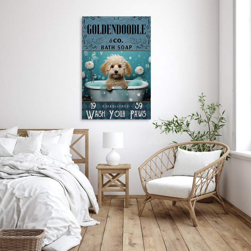Goldendoodle Bath Soap - 1 pièce, reproduction d'art graphique sur toile tendue, H 36 po x l 24 po x P 1,25 po