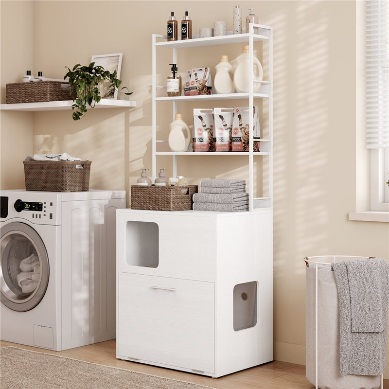 Enclosed Litter Box Enclosure, White