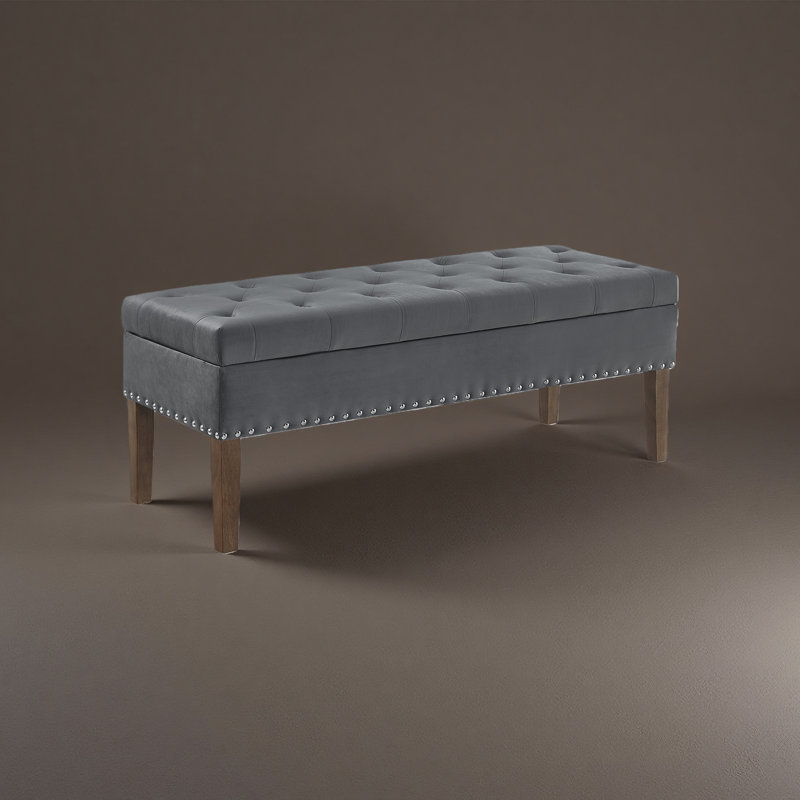 Tufted Bench With Storage, Dark Gray
