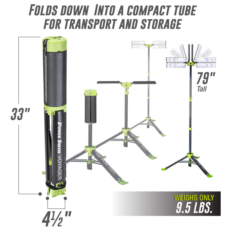 Voyager Collapsible Cordless LED Work Light with Aluminum Tripod