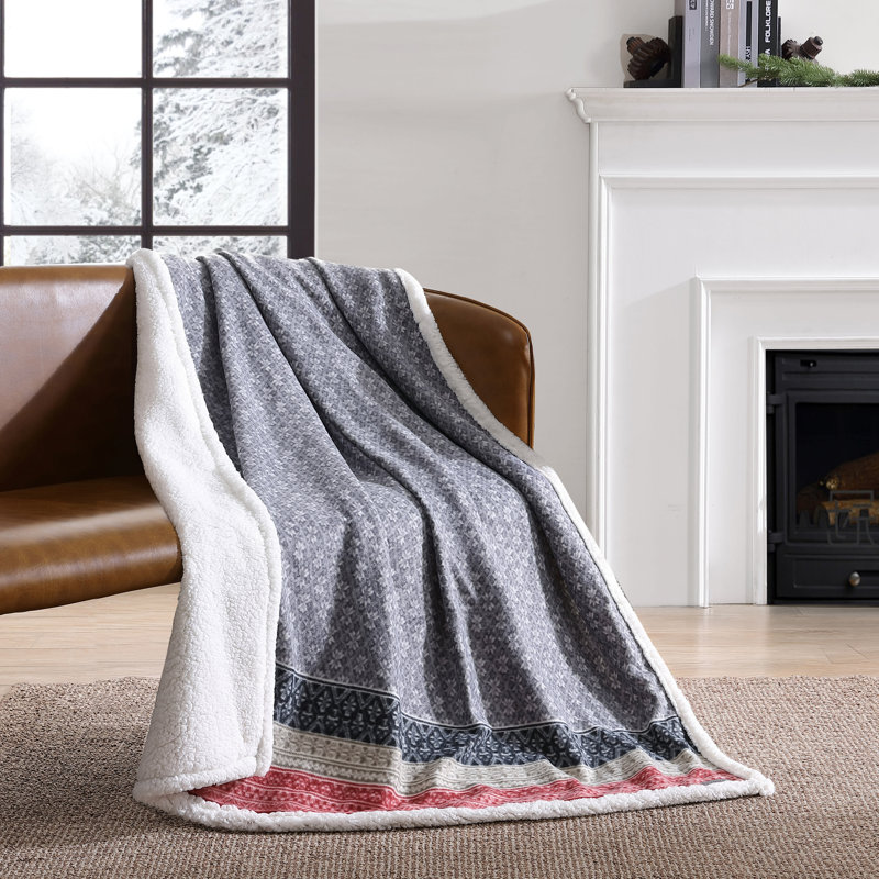 Très grand jeté en molleton / sherpa moelleux imprimé Eddie Bauer, Gris Fair Isle