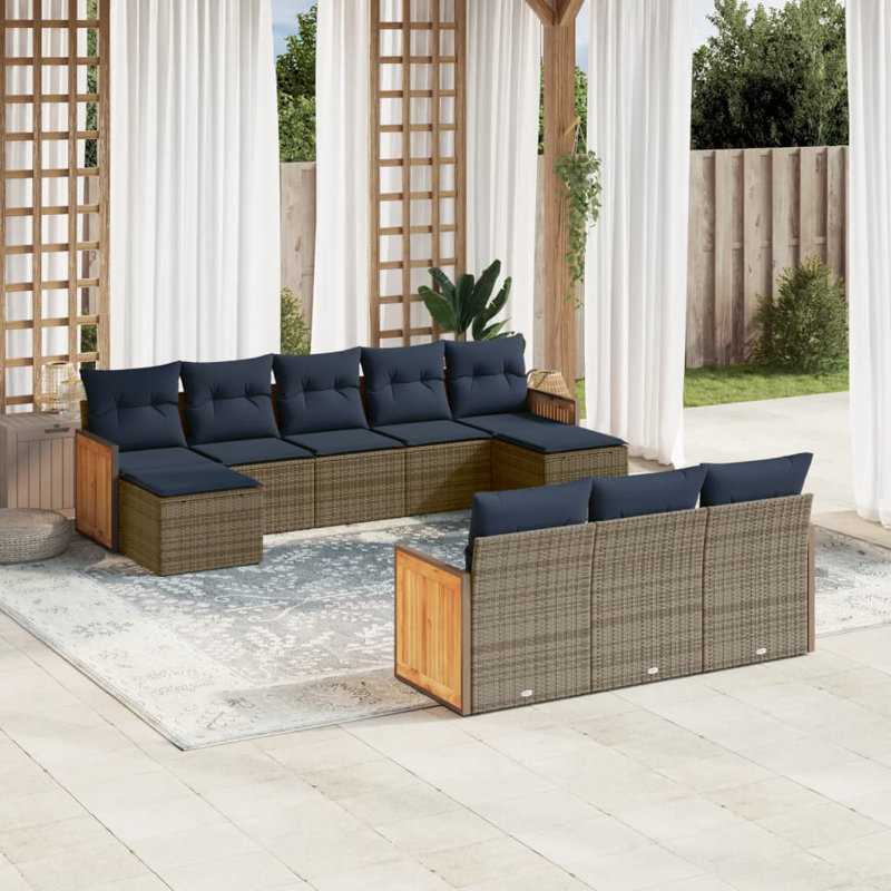 11 Piece Patio Sofa Set With Cushions Black Poly Rattan