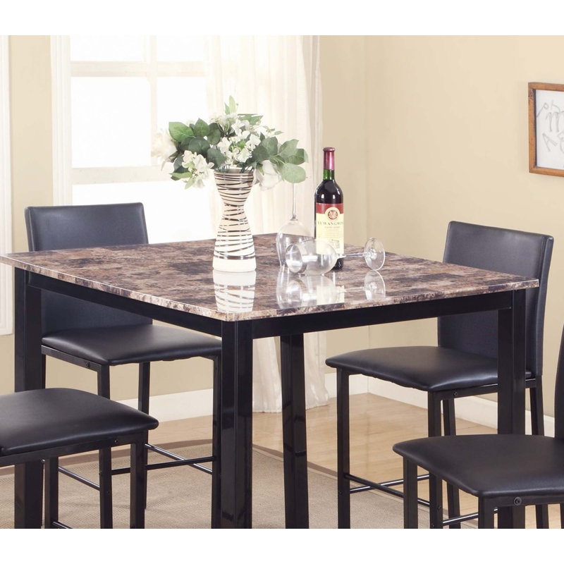 Table de salle à manger à hauteur de comptoir en métal avec plateau en faux marbre stratifié (table seulement)