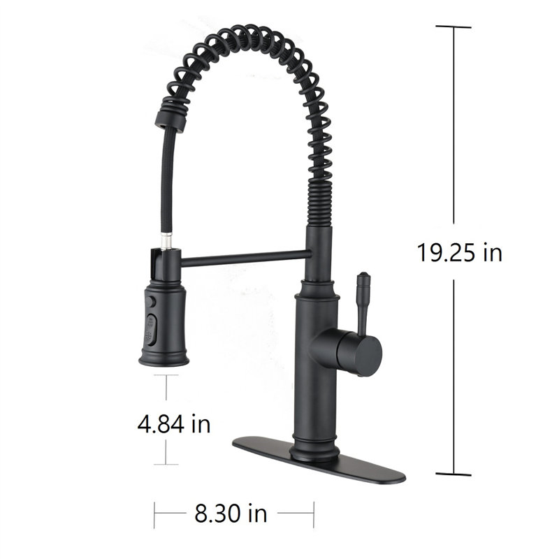 Robinet de cuisine à poignée simple rétractable, Noir mat