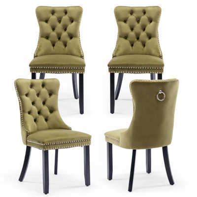 Velvet Fabric Upholstered Dining Chairs Set of 4,Oliver Green