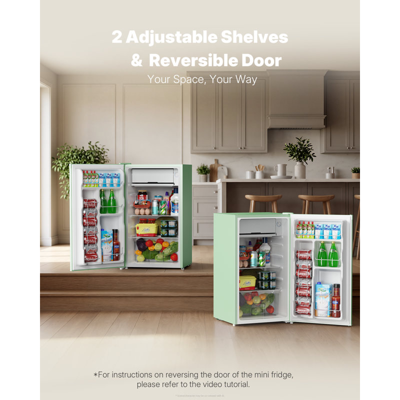 3.2 Cu.Ft Freestanding Mini Fridge with Reversible Door, Small Refrigerator, Green