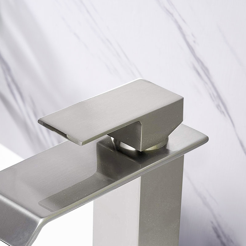 Stainless Steel Bathroom Faucet Featuring Waterfall Spout And Single Handle Operation Modern With Design, Stainless Steel