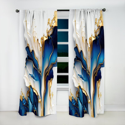 Forme géométrique abstraite marbre doré et bleu III - rideau velours marbre abstrait - 1 panneau