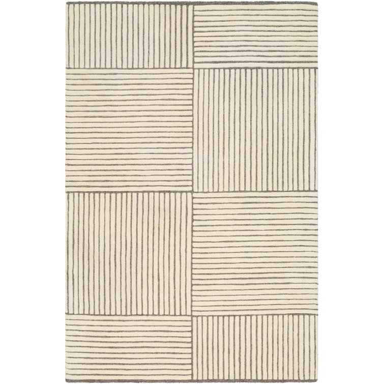 Rectangle Striped Hand Tufted Wool Area Rug in Gray