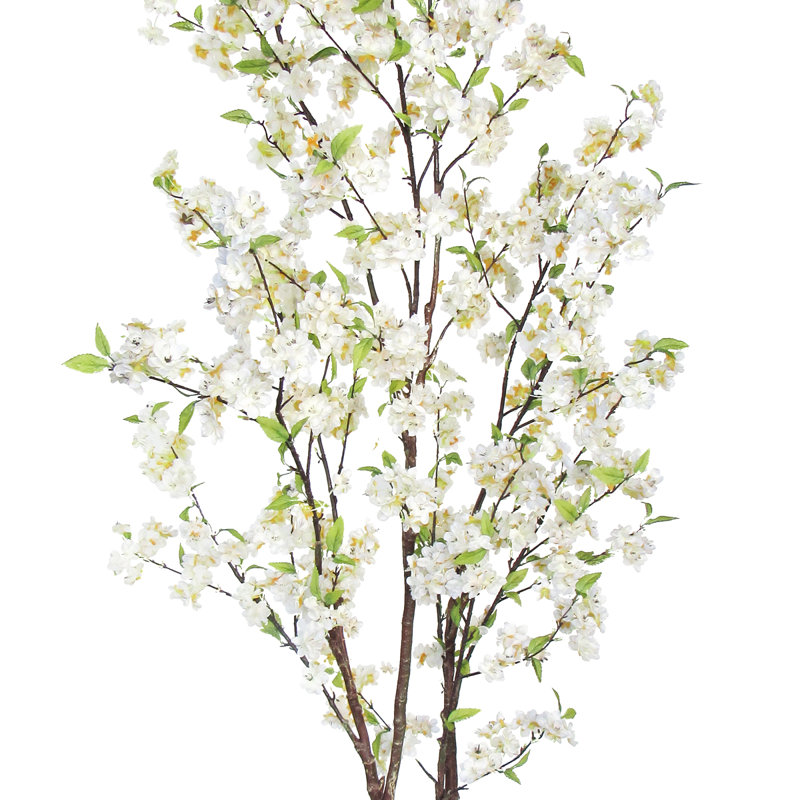 Artificial Cherry Blossom Tree in Pot, 66" H x 34" W x 32", Cream/White