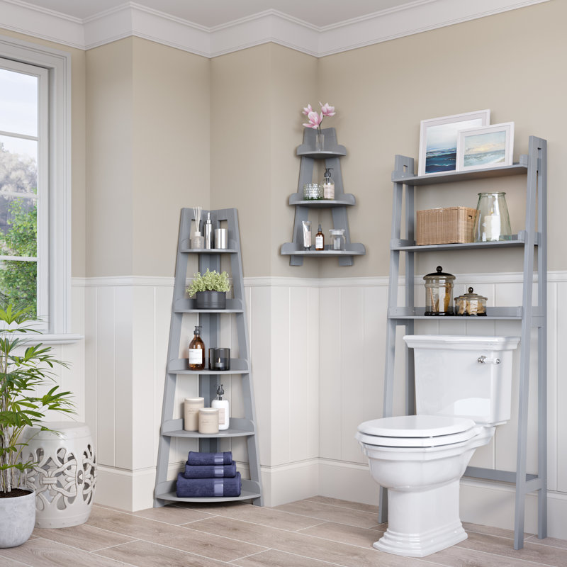 Gray 5-Tier MDF Corner Ladder Shelf for Small Spaces