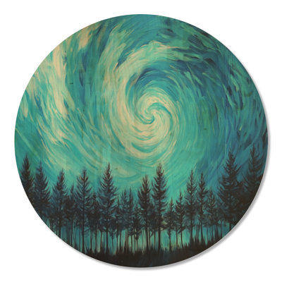 Blue Pine Horizon - Rustic Round Wood Wall Art