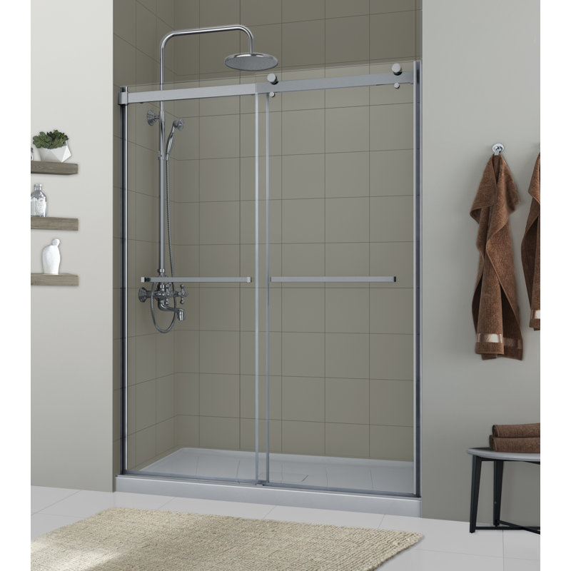 43" - 47'' W x 76'' H Double Sliding Frameless Shower Door, Brushed Nickel