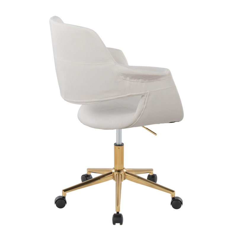 Chaise de bureau Mid-Century moderne en métal et velours, Blanc