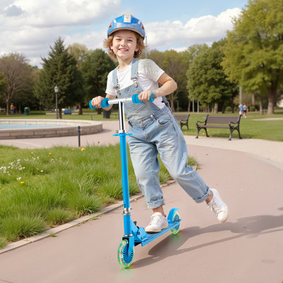 Kick Scooter for Kids Ages 3+, 2-Wheel Toddler Scooter with Light-Up Wheels, Adjustable Height Handlebar, Wide Anti-Slip Deck, Foldable Lightweight Frame for Boys & Girls up to 110 lbs, Blue