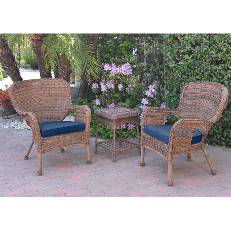 Batchelder 2 - Person Patio Conversation Set with Cushions, Blue, Honey Resin