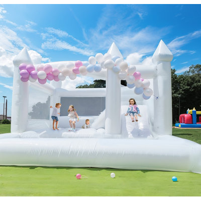 RELUNCH 15'x15' Commercial 100% PVC Bounce House For Kids, White Bouncy Castle With Ball Pit&slide, Large Inflatable Balloon Jumping Bed Wedding