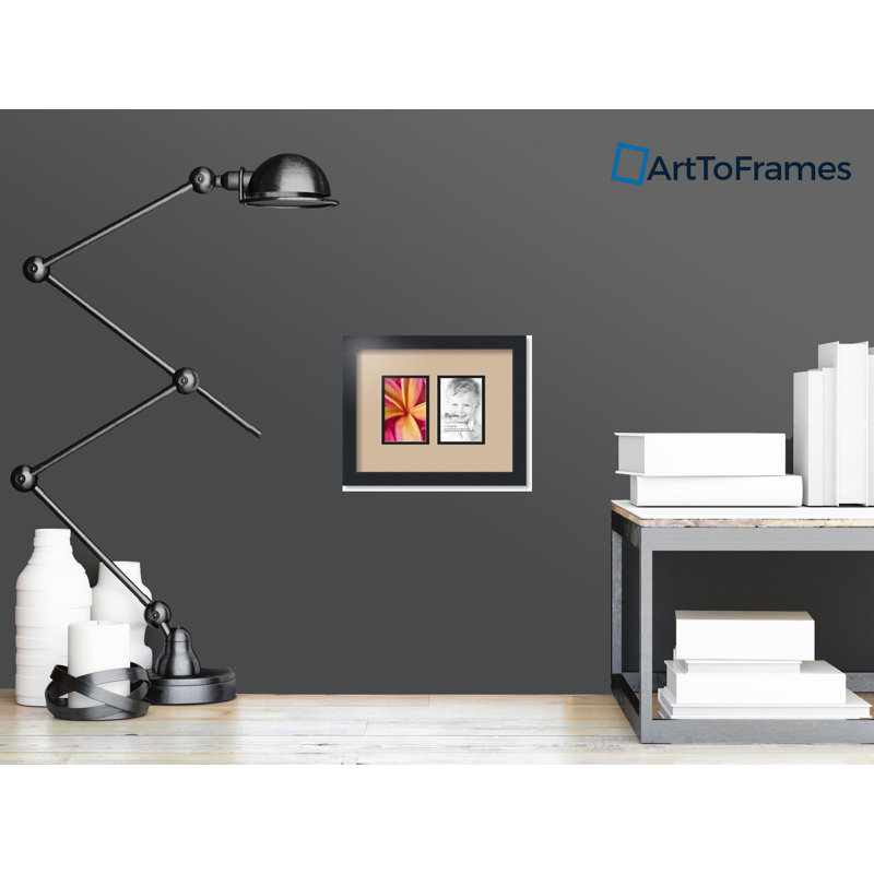 Satin Black Matte Picture Frame with Mat, Wheat