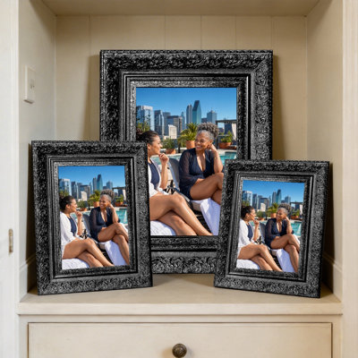 Cadre photo noir 3 pièces 11 "x 14" poli avec fixation murale ou de table