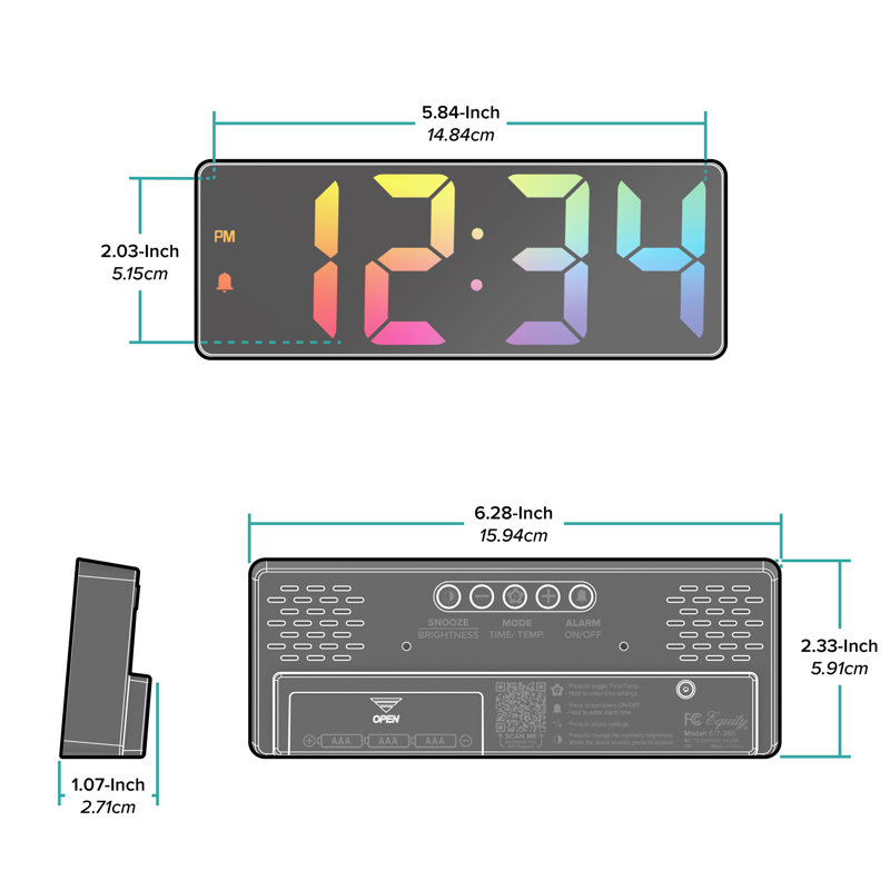 Gradient Digital Electric Tabletop Clock with Alarm Black