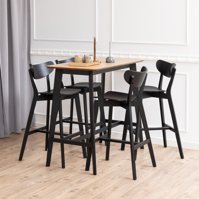 Babrak Counter Stool with Solid Wood Frame, Black