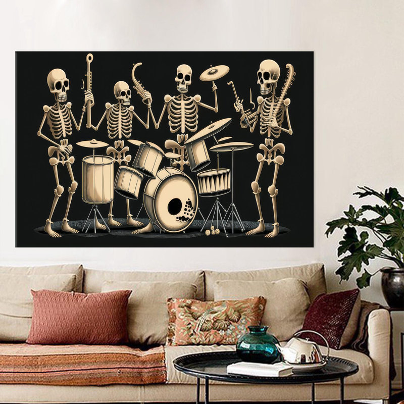 Boho Abstract Skeleton Music Art Canvas Ideal for Man Cave Wall Decor or Personalized Bridesmaid Gifts, 20 cm H x 30 cm W