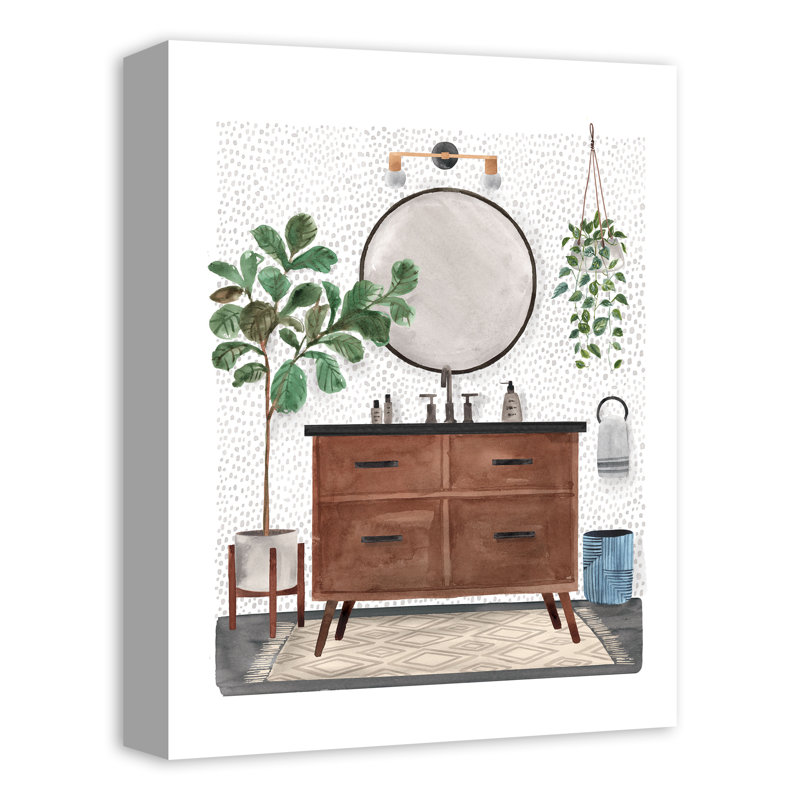 Salle de bain Mid-Century sur toile, H 16 po x l 12 po x P 1,25 po
