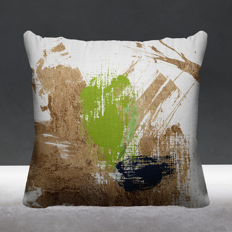 Coussin décoratif intérieur / extérieur Wanda, L 17 po x H 17 po, Chartreuse / or / blanc