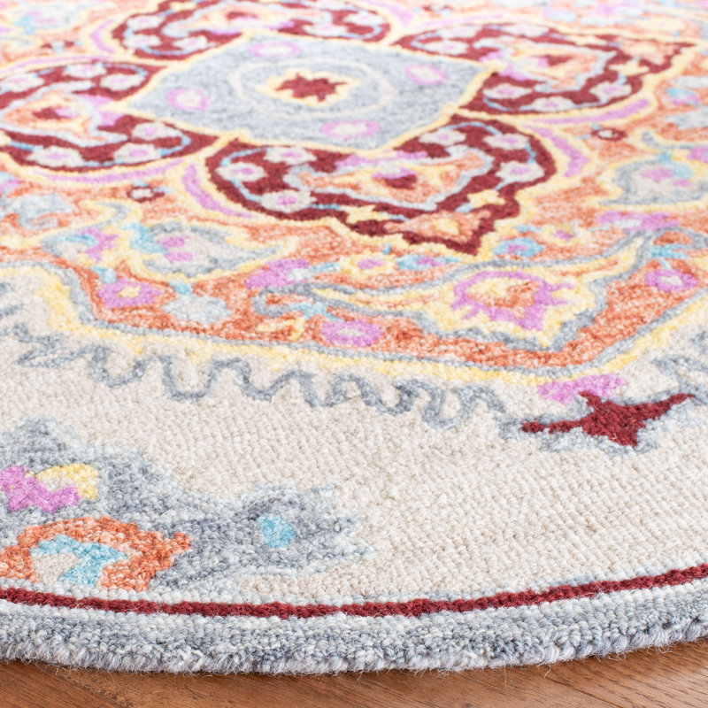 Loar Hand Tufted Wool/Cotton Oriental Rug in Beige/Orange, Round 5'