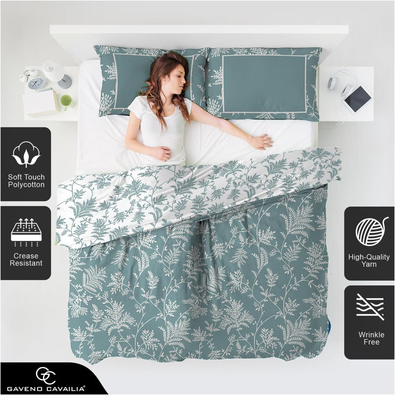 Botanical Pattern Duvet Cover & Pillowcases, Polycotton Light Weight Bedding, UK Machine Washable, Single Double King, Double