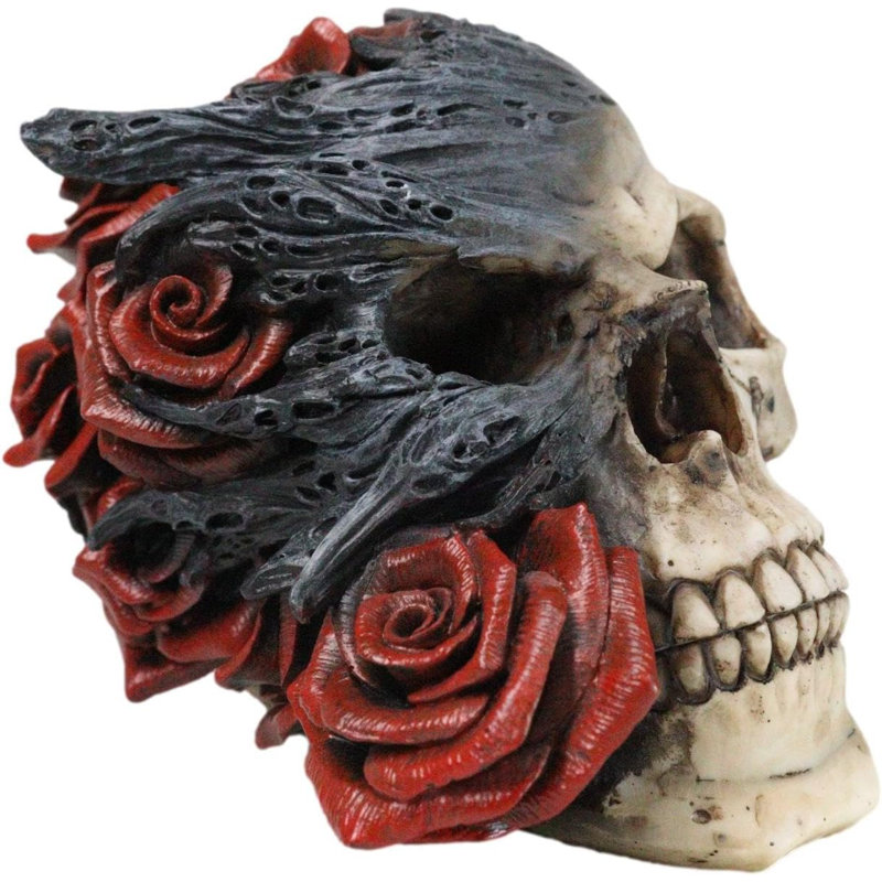 Jour des Morts, romantique, gothique, roses rouges épineuses, deux têtes de mort, crâne
