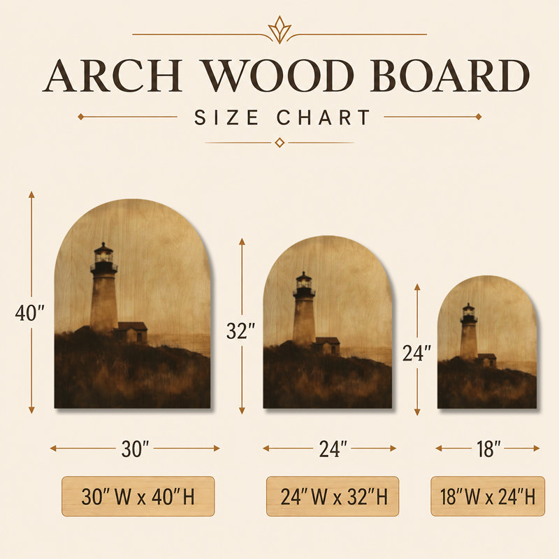 Phare du Crépuscule Doré IV - Décoration murale en bois arqué sur le thème de l'océan, H 24 po x l 18 po, Arche