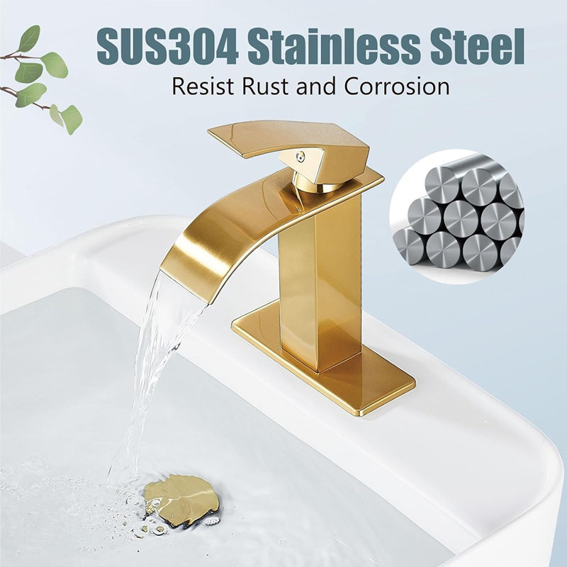 Robinet pour salle de bain Robinet pour salle de bain moderne à cascade avec poignée simple convenant à 1 ou 3 trous, plaque de pont et tuyau