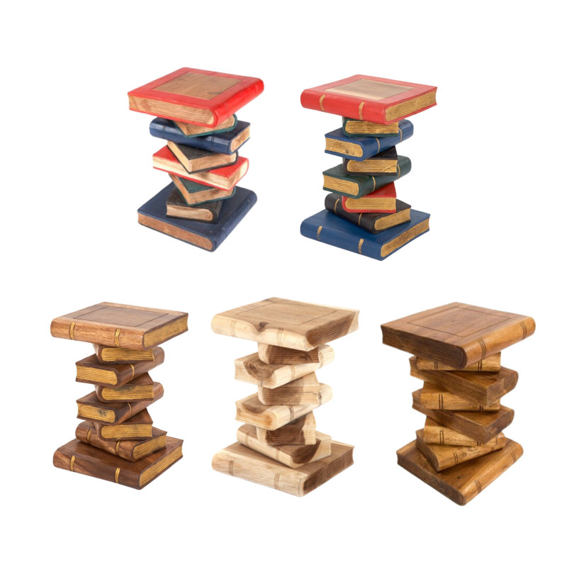 Bookstack Solid Wood End Table, Waxed Gold