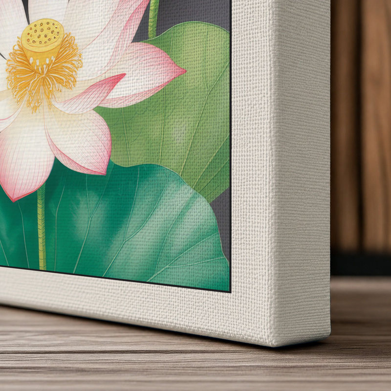 Lotus in Bloom Botanical - Wrapped Canvas, 36x24 - 91.4 x 61.0 cm, Cream Border