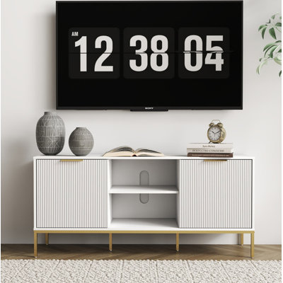 Modern TV Stand with Wave-Design Doors, Open Shelf & Adjustable Shelf - Stylish and Functional for Your Living Room
