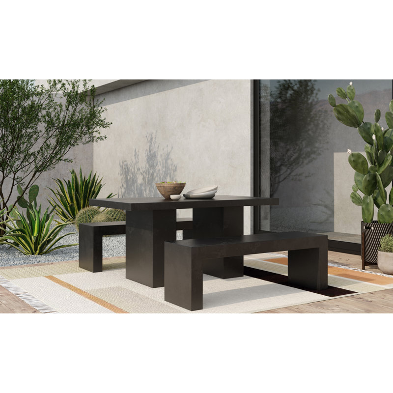 Banc, siège 3, béton naturel renforcé de fibres, 18.5 " H x 55.25 " L x 15.75 " D, Black