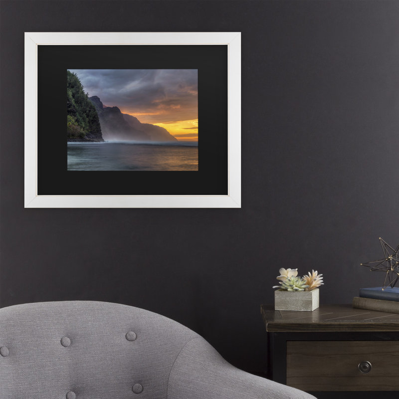 « napali coucher de soleil kauai », reproduction de photo sur toile encadrée, H 11 po x l 14 po x P 0,5 po, Blanc