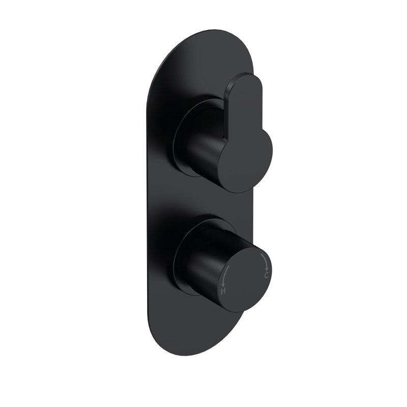 Twin Concealed Thermostatic Diverter Shower Valve, Matte Black