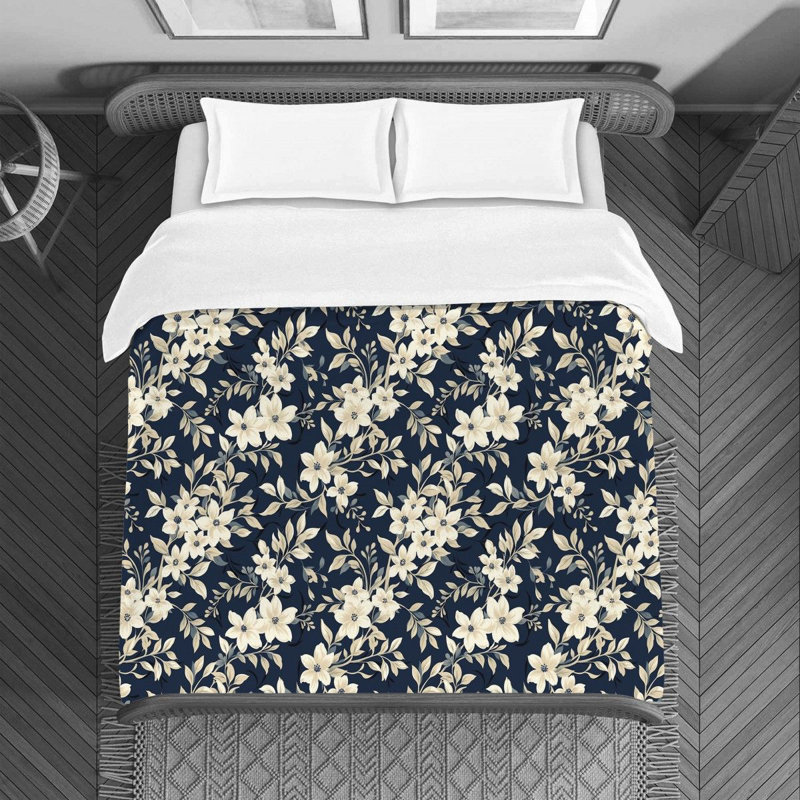 Floral Duvet Cover, Navy/Beige, Twin Duvet Cover