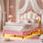 Bed Frame With Led Lights, Girls Full Bed With Princess Crown, Led Velvet Upholstered Platform Bed Frame With Adjustable Headboard, No Box Spring Needed-2083752672
