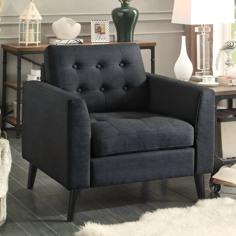 Chaise d'appoint rembourrée en lin avec accoudoirs et capitonnage pour le salon et la chambre à coucher, standard, Noir