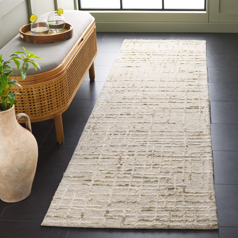 Venesta Hand Tufted Wool/Cotton Abstract Rug in Beige/Gray/Sage, Runner 2'3" x 8'