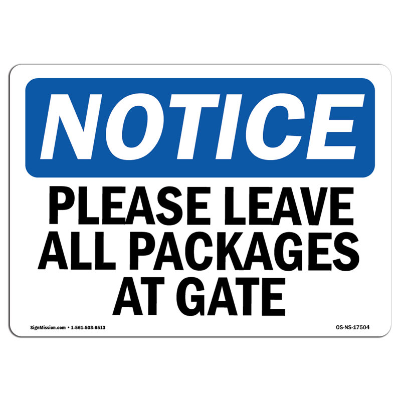 Please Leave All Packages At Gate Decal 18" X 12"