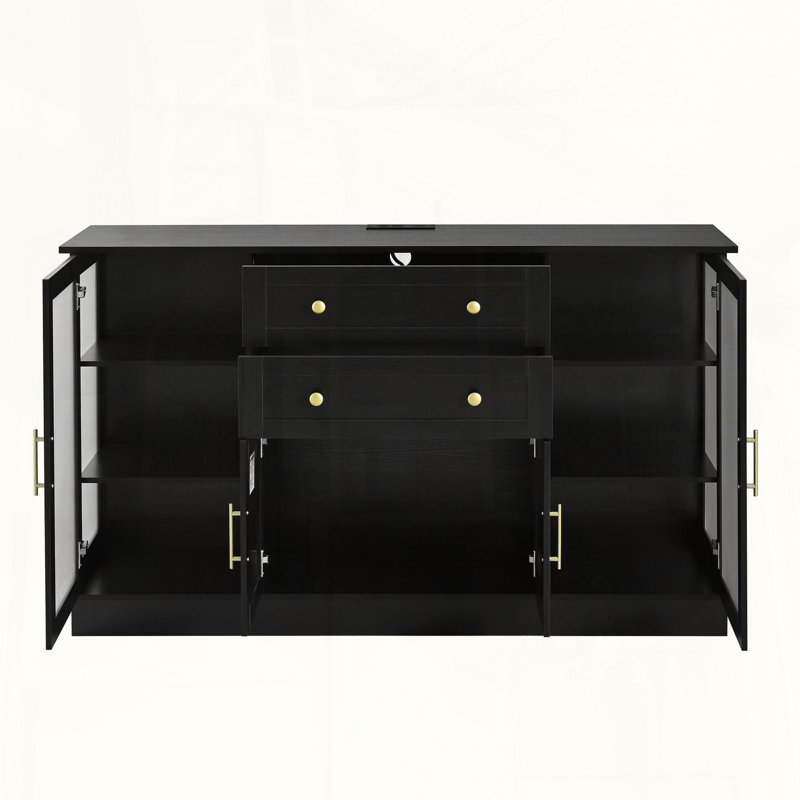 Modern Buffet Sideboard with Power Outlet, Black