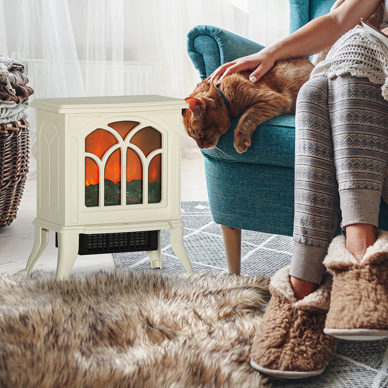 17" Freestanding Fireplace Electric, Beige, 750W/1500W, Realistic Logs Flame, Overheat Protected Electric Fireplace, 750W - 1500W, Flame Effect, Unit