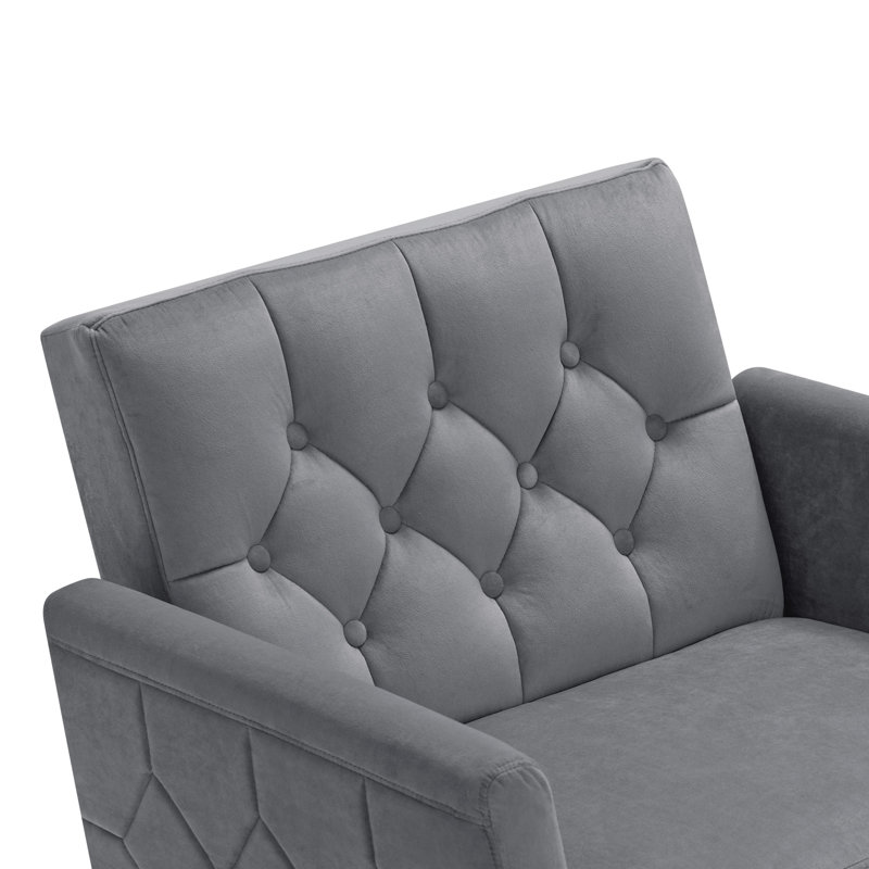 Zianny Velvet Accent Chair with Ottoman, Gray Velvet