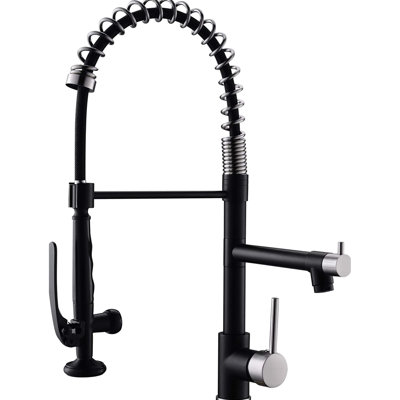 Contemporary Kitchen Sink Faucet In Black And Silver - Pull Down , Single Handle, Hot Cold Supply, Silver, Cold, Ceramic Filler, Modern Style