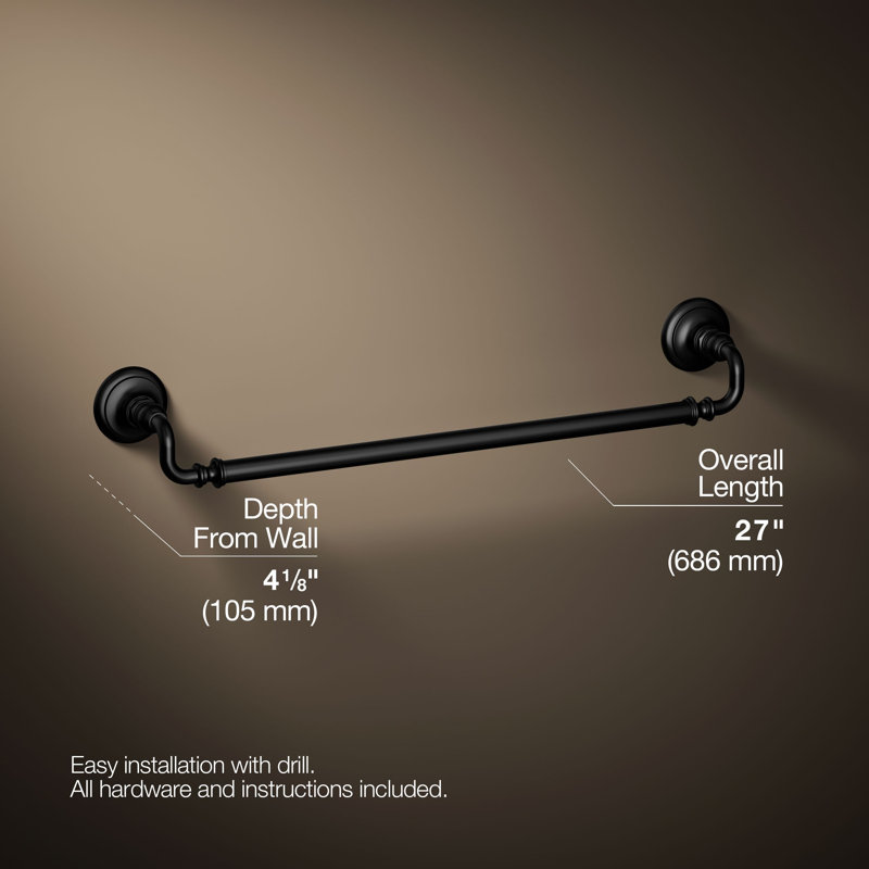 Artifacts® Wall Mounted Towel Bar, Matte Black, 3" H x 27" W x 3.5" D