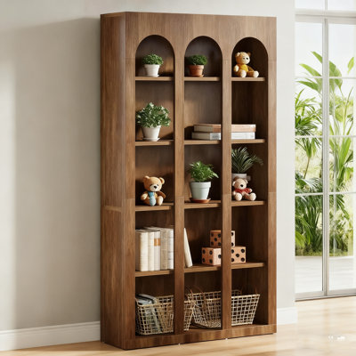 Vintage Brown Arched Bookshelf 70.87"h - Farmhouse Bookcase With Anti-tip Kit